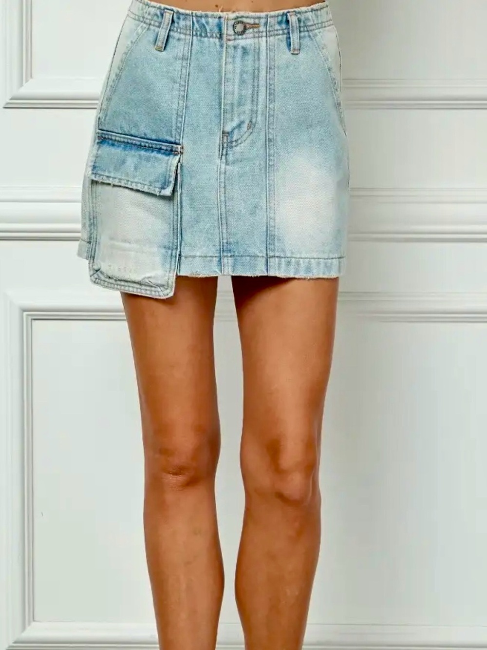 Side Cargo Denim Mini Skirt